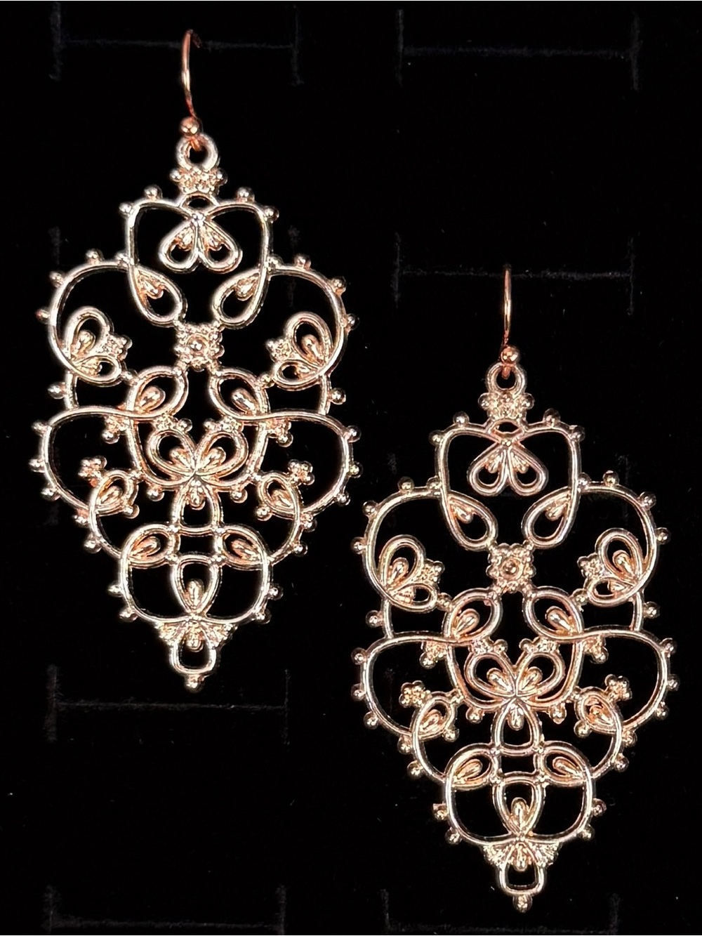 Elegant Rose Goldtone Filigree Pierced Earrings